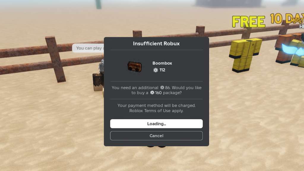 Menu trong game Roblox