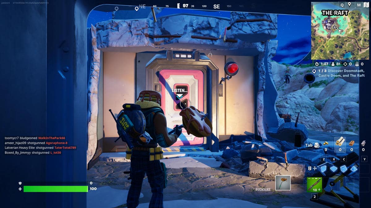 Fortnite player standing in front of a closed door