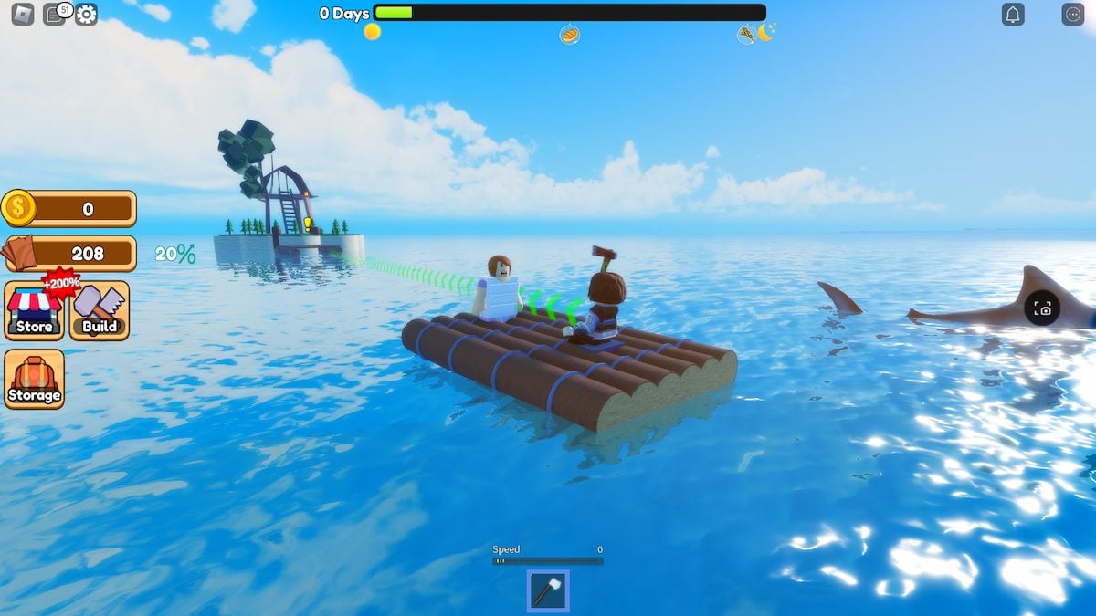 Rescuing a shipwrecked person in Desert Island Survival on Roblox