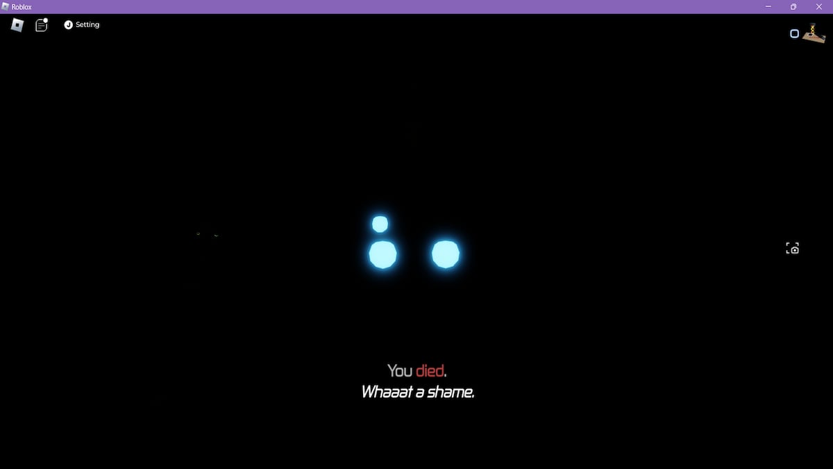 A pair of glowing eyes in the darkness in Pressure on Roblox