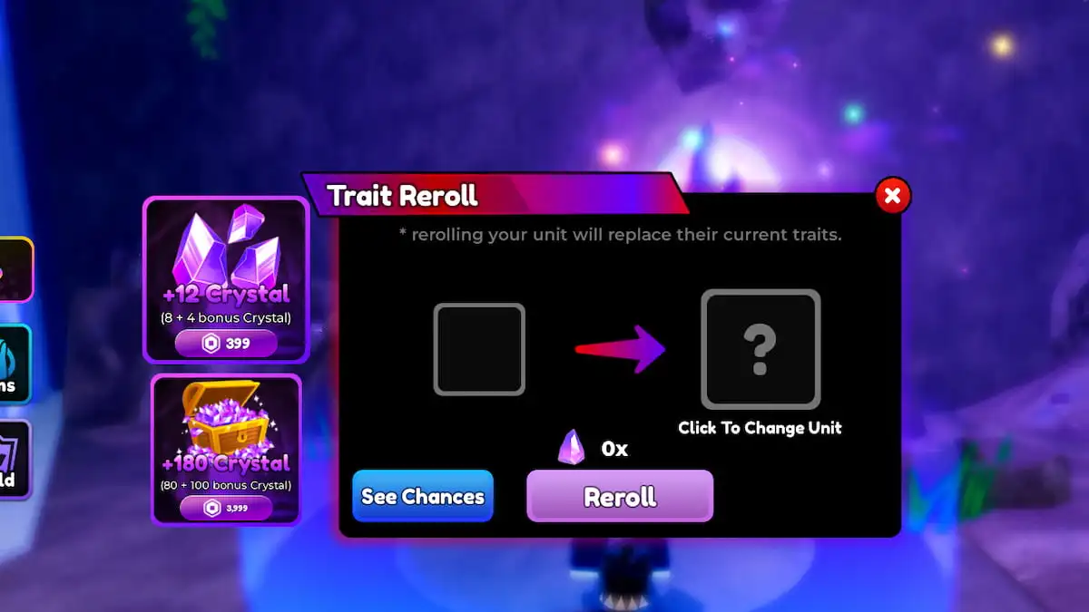 Menu Reroll Trait Trong Anime Defenders