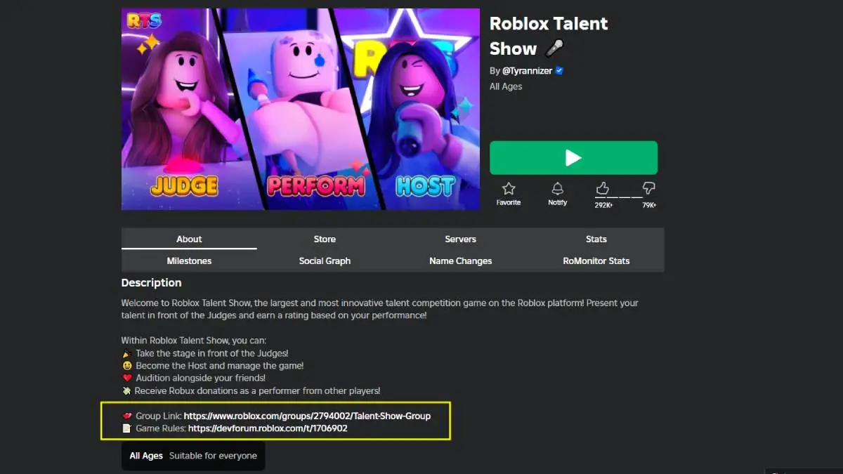 Roblox Talent Show group