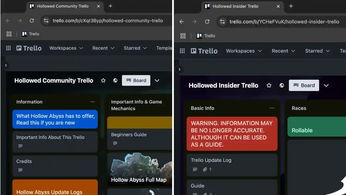 Trello của Hollowed Roblox