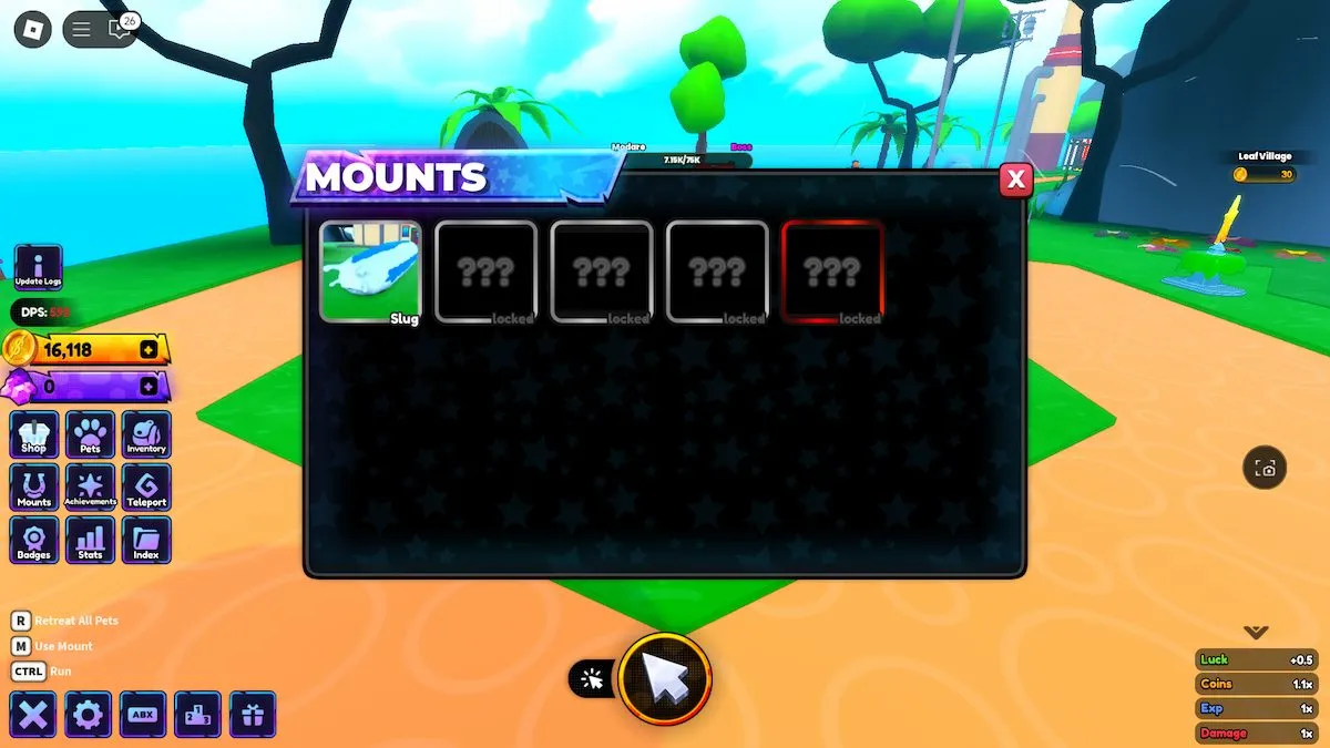 Tab Mount trong Anime Shadow trên Roblox